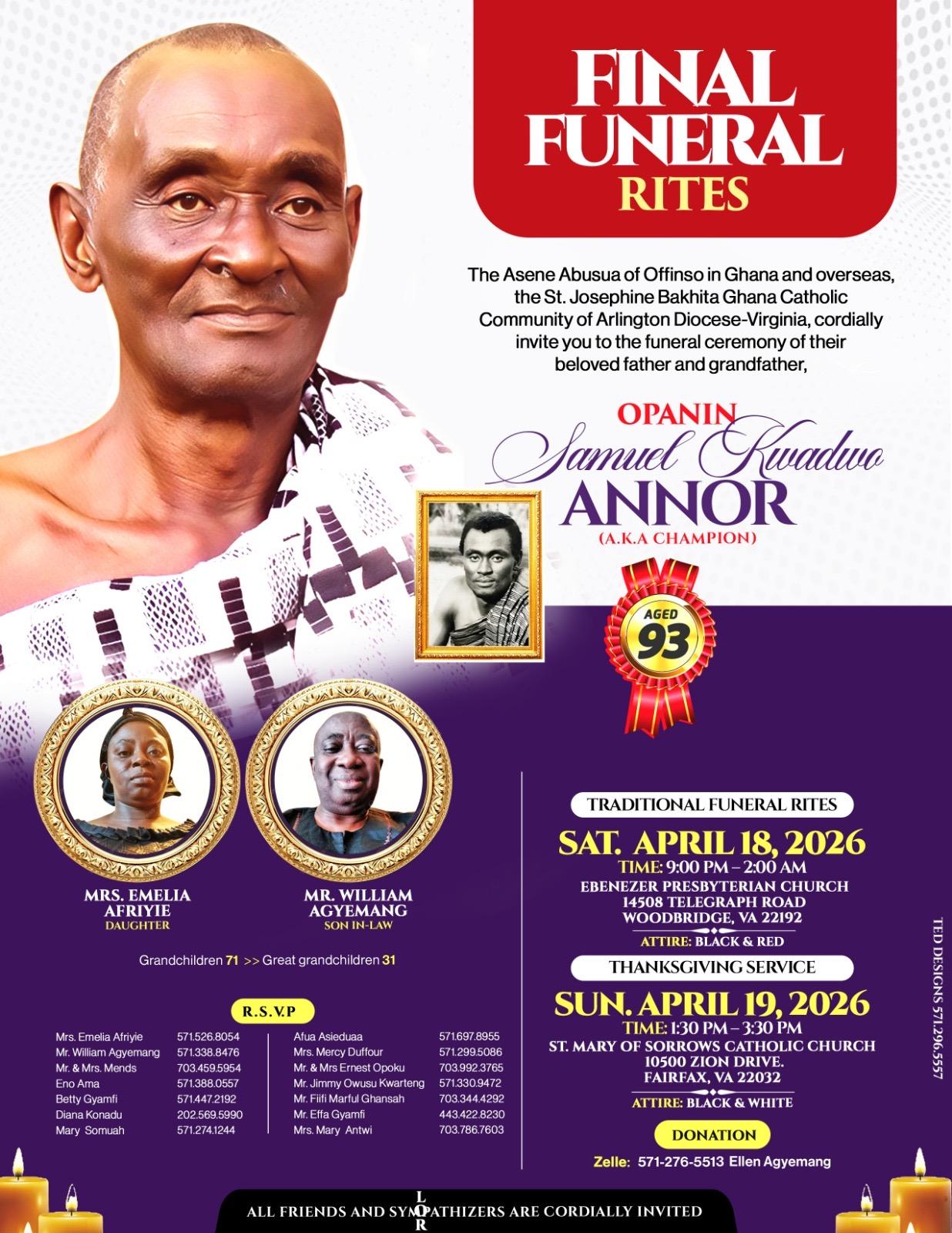 In Loving Memory of Opanin Samuel Kwadwo Annor